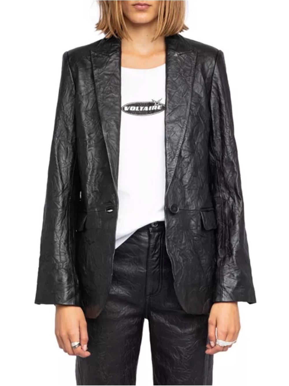 Zadig & Voltaire Black Crinkled Leather Blazer size 38